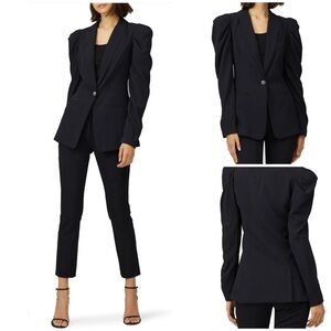 Ramy Brook Albie Jacket, black, dramatic shoulder detail, button closure, sz 0